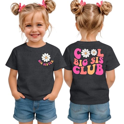 Image of LOTUCY Big Sister Shirt for Toddler Girls Cool Big Sis Club Tshirt Promoted to Big Sister Announcement Outfits