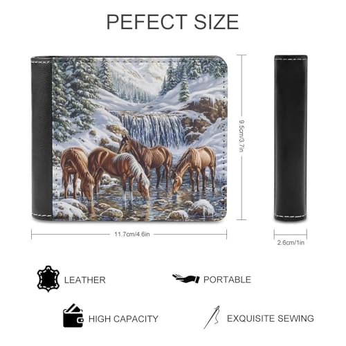 Horse Herd by The River Bi-fold Wallet for Men Women Print PU Leather Slim Cash Card Holder2