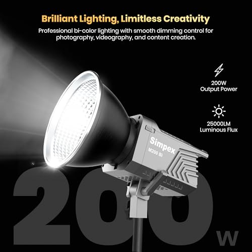 Image of Simpex M-200Bi, 200W Dual Color Continuous LED Light with 18CM Reflector & Infrared Remote, AC Power, 2700K-6500K Color Temperature Control, Huge Display,CRI-95 Plus, Ideal for Video Shooting(Black)