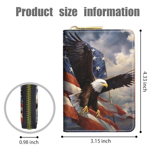 Credit Card Holder Wallet, RFID Blocking Card Wallet for Women, Small Leather Card Case Wallet with Zipper Accordion Wallets, Patriotic American Flag Bald Eagle2