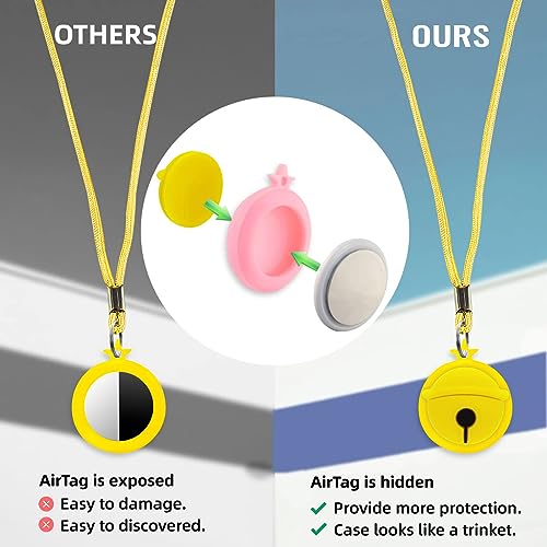 RYMAUP® 2 Stück AirTag Kette Kinder, Bequeme und Verstellbare Silikonhülle, Kinderfreundliche AirTag Halskette, für Apple AirTag GPS Tracker, Ideal für den Alltag (Rosa, Gelb)