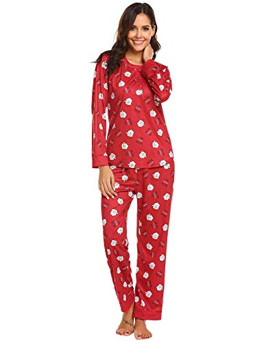 Ekouaer Pjs For Women Long Sleeve Top And Long Pants Pajama Set Henley Sleepwear With Pockets Red Santa Claus L #TOP16