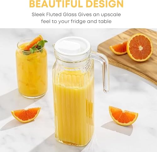 ELEGANT HOME LIVING Water Jugs for Refrigerators, Set of 2 Glass Carafes with Lid, Perfect for Cold Beverages, 33oz / 1 Litre - Image 6