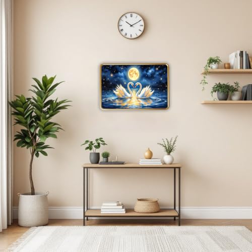 Image of Vastu Swan Pair Photo Frame, Gold, Slim, Sparkle Coated Lamination, for Living Room and Office, 18x24 Inch 53004