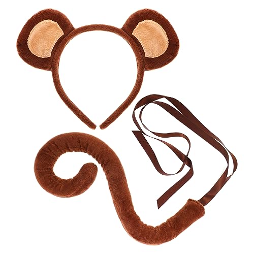 XEPST Tieraffe Kostüm Set, Affenohren und Schwanz Set mit Affenohren Stirnband und Affenschwanz für Tierkostüm Cosplay Geburtstagsparty Zubehör...