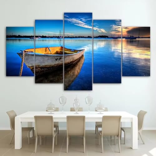Deco murale salon ocean tableau 5 parties grand format avec cadre