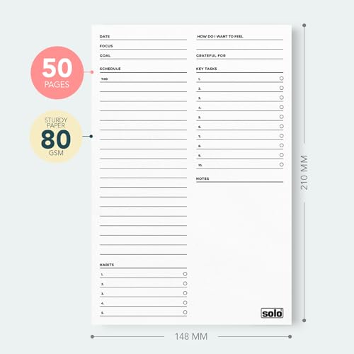 Image of SOLO A5 Daily Planner with 50 Tear-Off Sheets, 80 GSM Planner to Track & Schedule Your Day, Manage To-Do List, Goals & Budget Tracker, Ideal for Office, Home & School (Pack of 2)