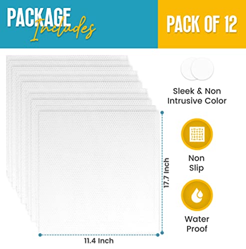 Refrigerator Liners for Shelves (12 Pack) by Linda’s Essentials - Non-Adhesive Shelf or Drawer Liner, BPA-Free Fridge Mats for Kitchen & Cabinets, Easy to Clean, Ideal Household Essentials (Clear)