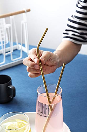 Image of 100Pcs Reusable Metal Straight Straw in Bulk Order (8.5 inch Long, Gold-100pcs Straight)