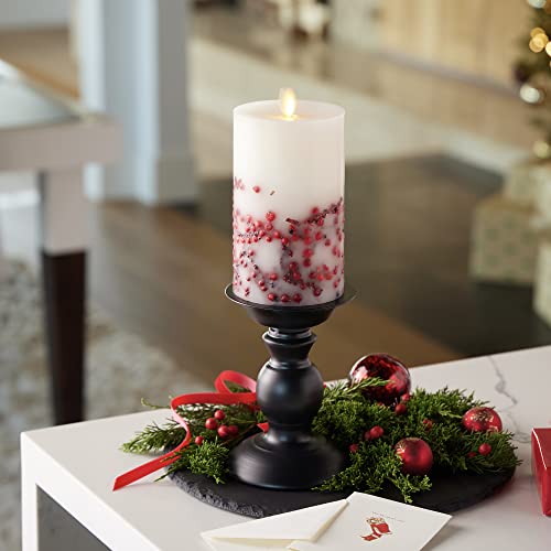 Image of Luminara Embedded Flameless LED Candle - Red Berry 3.5 inch x 6.5 inch - Moving Flame Pillar Battery Operated Timer, Real Wax Unscented, Safe