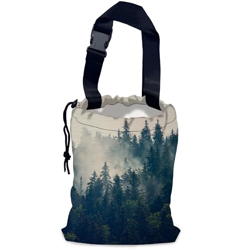 Misty Forest Car Trash Bag,Foggy Mountain Hanging Drawstring Car Garbage Bag,Waterproof Canvas Car Back Seat Organizer with Adjustable Buckle,for Vehicles,SUVs,Camping,Road Trips