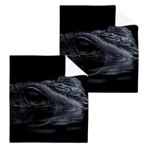YANENDIE Crocodile Eyes Black Washcloths Towels, Highly Absorbent and Soft Cotton Face Cloths, 2 Pack Quick Dry Wash Cloths - 12 X 12 Inches