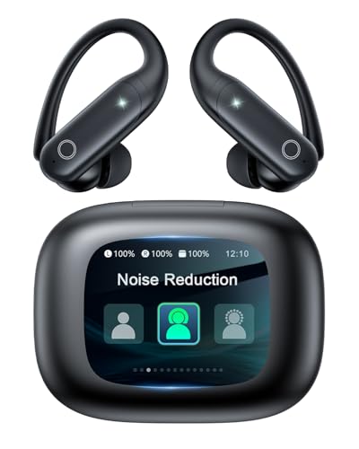 LEEMC Wireless Earbuds, Bluetooth Headphones 6.0, Ear Buds with Touch Screen, ANC ENC Noise Cancelling, 40H Bass Stereo Sound Over-Ear Earphones for iOS, Android, Sports, Workout, Dark