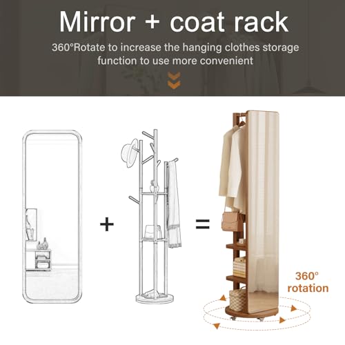 Image of WoodsWhisper Full Length Mirror Coat Rack Solid Wood Floor Mirror 66 inchx12 inch Full Length Mirror with Stand Long Mirrors for Bedroom,Living Room (Walnut-Mobile, 66 inch Lx12 W)