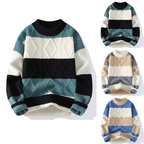 Cambkatl Men's Color Block Crewneck Sweaters, Cozy Knitted Winter Loose Long Sleeve Pullover Casual Sweater Tops2
