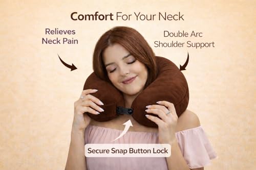Image of cozyland Memory Foam Travel Neck Pillow |Ultra Soft Velvet Fabric|Ergonomically Designed for Ultimate Comfort for Air, Car, Train, Bus Travel- Coffee, Standard Size