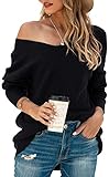 Iandroiy Women's Off Shoulder Sweater Batwing Sleeve Loose Oversized Pullover Knit Jumper (Large,Black)