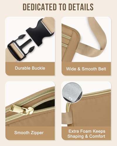 Image of Fanny Packs for Women 4 Zip Pocket Crossbody Belt Bag Waist Bags | Waterproof, Fashion Waist Pack, Crossbody Bags for Women, with Adjustable Strap, for Workout,Running,Traveling(Khaki,M)