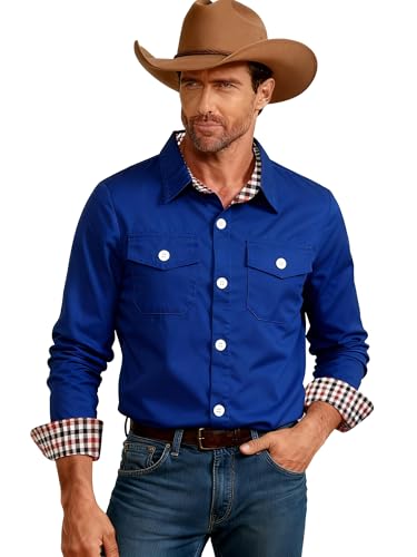 Image of SANGTREE Mens Long Sleeve Button Down Shirt Solid Casual Solid Dress Shirts Royal Blue, 3XL