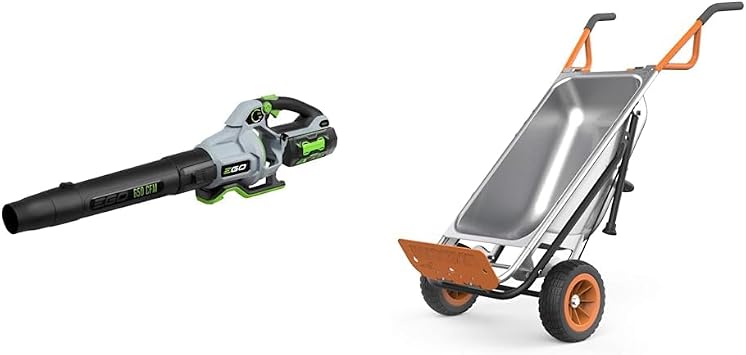 EGO 650 CFM 56V Cordless Leaf Blower with 5Ah Battery and Worx 8-in-1 300lb Aerocart Wheelbarrow Heavy Duty Garden Cart