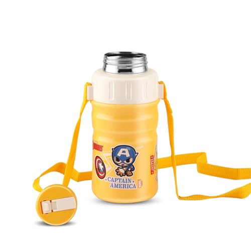 Image of JAYPEE Steel Safe 400 ml Inner Stainless steel Insulated Water bottle with Fliptop Lid, Marvel Super Heroes Yellow, Leakproof, BPA Free, Food Grade, School, Picnic Bottle & Sipper Bottle for Kids