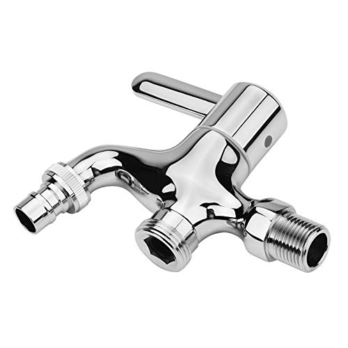 Honkijan Environmental Washing Machine Faucet All Copper Thickened Tap Water One Into Two Out 1/2 Inch Turn 3/4 Inch Chrome with Shut Off Garden Faucet