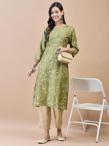 Image of Shree Women Liva (Rayon) White Floral Print Kurta