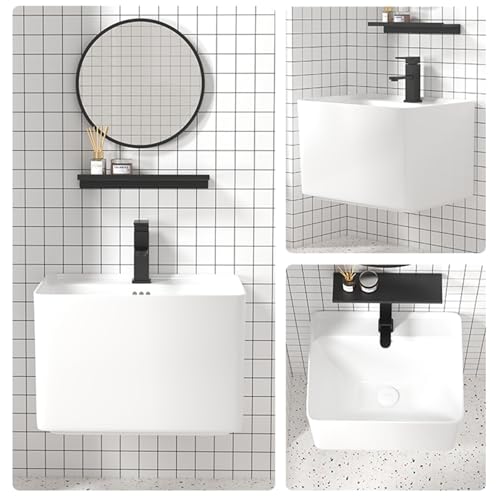 Vasque d'angle murale en céramique avec robinets eau chaude froide