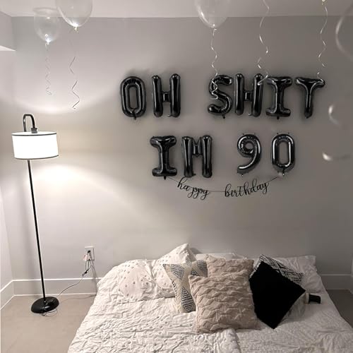 Image of Oh I'm 90! Latex Balloons 16 Inch Black Hallo Ninety Cheers to 90 Years Old Theme Decor for Man Woman Happy 90th Birthday Party Photo Studio Prop Flag Decorations Favors Supplies