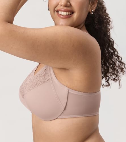 Image of DELIMIRA Women's Front Closure Racerback Bras | Plus Size, Full Coverage, Lace, Underwire, No Padding Unlined