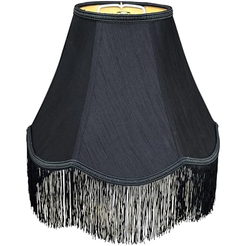 TOOTOO STAR Black Bell Lamp Shades，6' Top x 13' Bottom x 9.25' High (Spider) Scalloped Fringe Trim Lamp Shade for Table Lamps and Floor Lamps, Handcrafted Lampshade, Easy Assembly