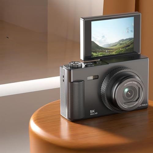Jectse Cámara Digital de 75MP 5K Zoom 18X Cámara Vlog con Enfoque Automático Pantalla Abatible de 2,8 Pulgadas 180 Dial Inteligente con Batería de Gran Capacidad para Fotografía de (Black)