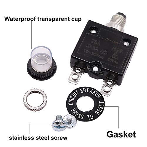 Smseace 30Amp Electric Button Breaker 125/250Vac,Thermal Overload Protector L1 Series With Quick Connect Terminals And Waterproof Button Cap L1-Ls-30A #TOP5