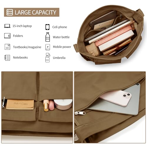 Image of KALIDI Canvas Tote Bag Large Hobo Crossbody Shoulder Handbag Zipper Messenger Bag for Women or Men Casual College Work