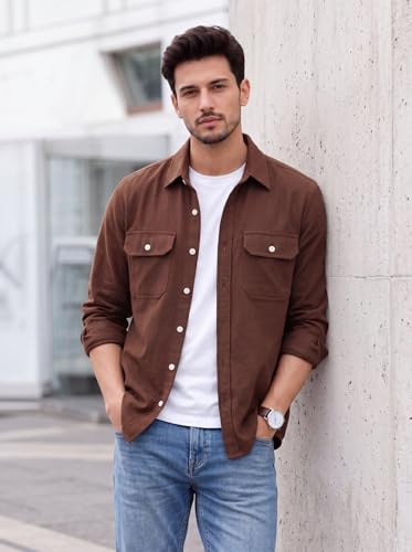Image of Amazon Brand - INKAST Men's Cotton Blend Button Down Shirt | Long Sleeve Casual Lightweight Breathable Collared Shirts | Soft Comfortable Everyday Wear |Two Flap Chest Pockets |Using like Jacket Shirt