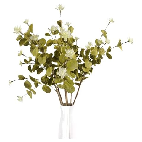 UiiziC Artificial Flowers Little Lotus Wedding Bouquets Fake 6pcs Plastic Leaves Flowers for Home Party Hotel Centerpieces Decorations (Light Olive Green) Cover