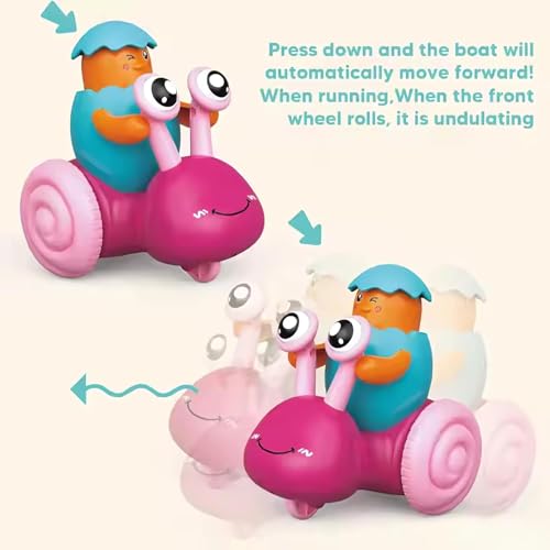 Image of Crackles Press & Go Snail Toy with Cracked Egg Chick Press - High-Quality Push and Go Animal Toy for Babies & Toddlers - Cartoon Style Mini Car - Multicolor (Pack of 2)