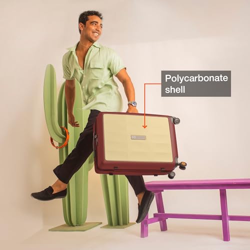 Image of Nasher Miles Zanzibar TSA Lock Hard-Sided Polycarbonate 8 Wheels Double Spinner Check-in Luggage Yellow Maroon 24 inch |65cm Trolley Bag| Suitcase,Medium