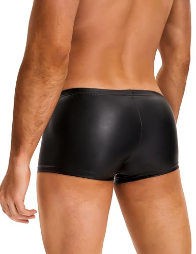 ohyeahlady Mens Faux Leather Underwear Sexy Lingerie for Men Soft Low Rise Shorts Pants Boxer Briefs Black S-XL2