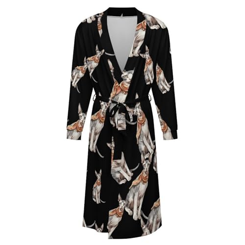 Sphynx Cat with Scarf Soft Robe Long Sleeve Bathrobes V Neck Sleepwear Spa Robes with Belt Men Woman4