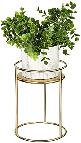 mDesign Metal 9-Inch Tall Circular Plant Stand, Planter Holder Contemporary Design Round Tray for Table, Garden; Holds Indoor/Outdoor Plants, Flower Pot - Concerto Collection - Soft Brass