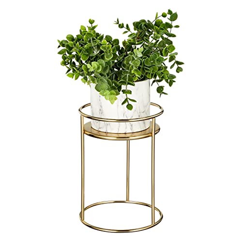 Mdesign Metal 9-Inch Tall Circular Plant Stand, Planter Holder Contemporary Design Round Tray For Table, Garden; Holds Indoor/Outdoor Plants, Flower Pot - Concerto Collection - Soft Brass #TOP10