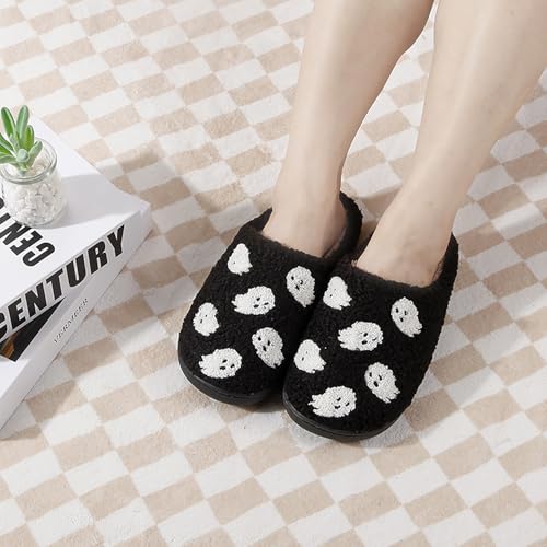 Image of Halloween Pumpkin Slippers for Womens Mens Plush Warm Spooky Lantern Pumpkin Slippers House Shoes