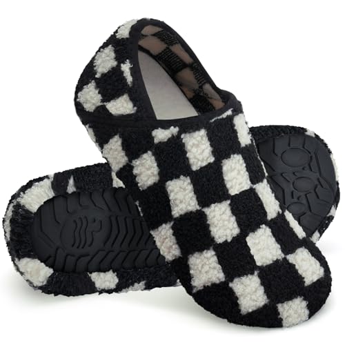 Image of WateLves Womens & Mens Lightweight Cozy Faux Furry House Slippers - Rubber Sole Slip On Sock Shoes - Foldable Travel Slippers - Indoor & Outdoor