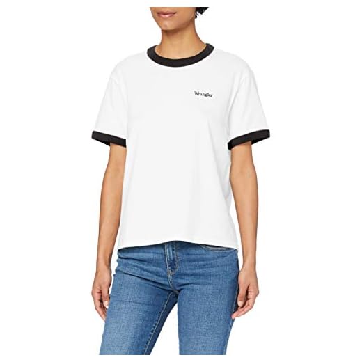 Wrangler Relaxed Ringer Camiseta, Color Negro, L para Mujer