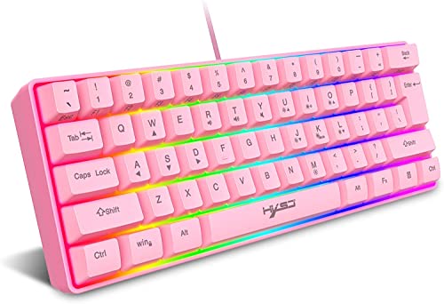 Image of HXSJ V700 Wired Gaming Keyboard RGB Streamer 61-key Gaming Keyboard for Game /Office Black (Pink)
