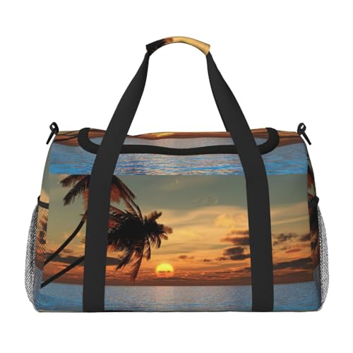 Sunset Palm Tree Ocean Print Everyday Use Travel Duffle Bag Large Capacity Travel Bag Stylish Functional Bag