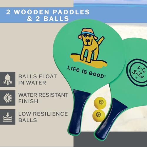 Image of Life Is Good Wooden Paddle Ball Set (Teal Tie Dye), 2 Thick Wood Paddles and 2 Balls, Classic Beach and Backyard Toss Game for Kids and Adults, Outdoor Summer Lawn and Park Activity
