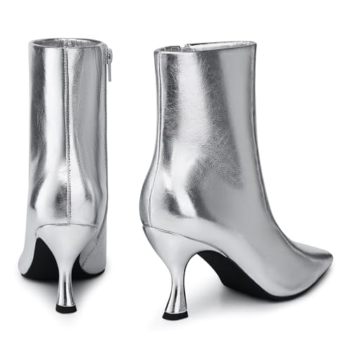 Womens Kitten Heel Booties: 3.5 In High Heel, Pointed Toe Sexy Ankle Boots, Fall Trendy Side Zipper Short Boots for Formal, Night, Party, Everyday3