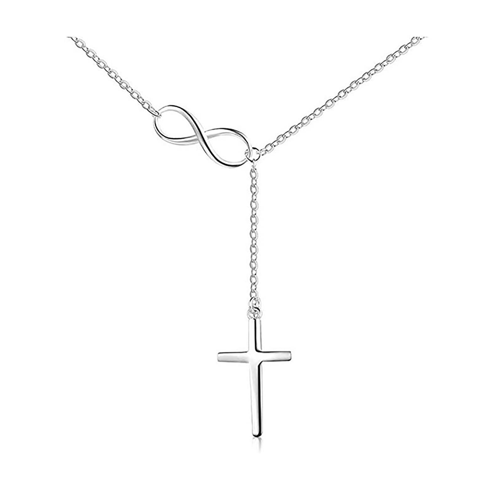 Inilbran Plata Infinita Lariat Collar Colgante De La Cruz Número De La Suerte 8 Y Collar De Jesús Collar De La Gargantilla De Plata Cruz Crucifijo Cadena De Joyería Religiosa Para Las Mujeres Y Las